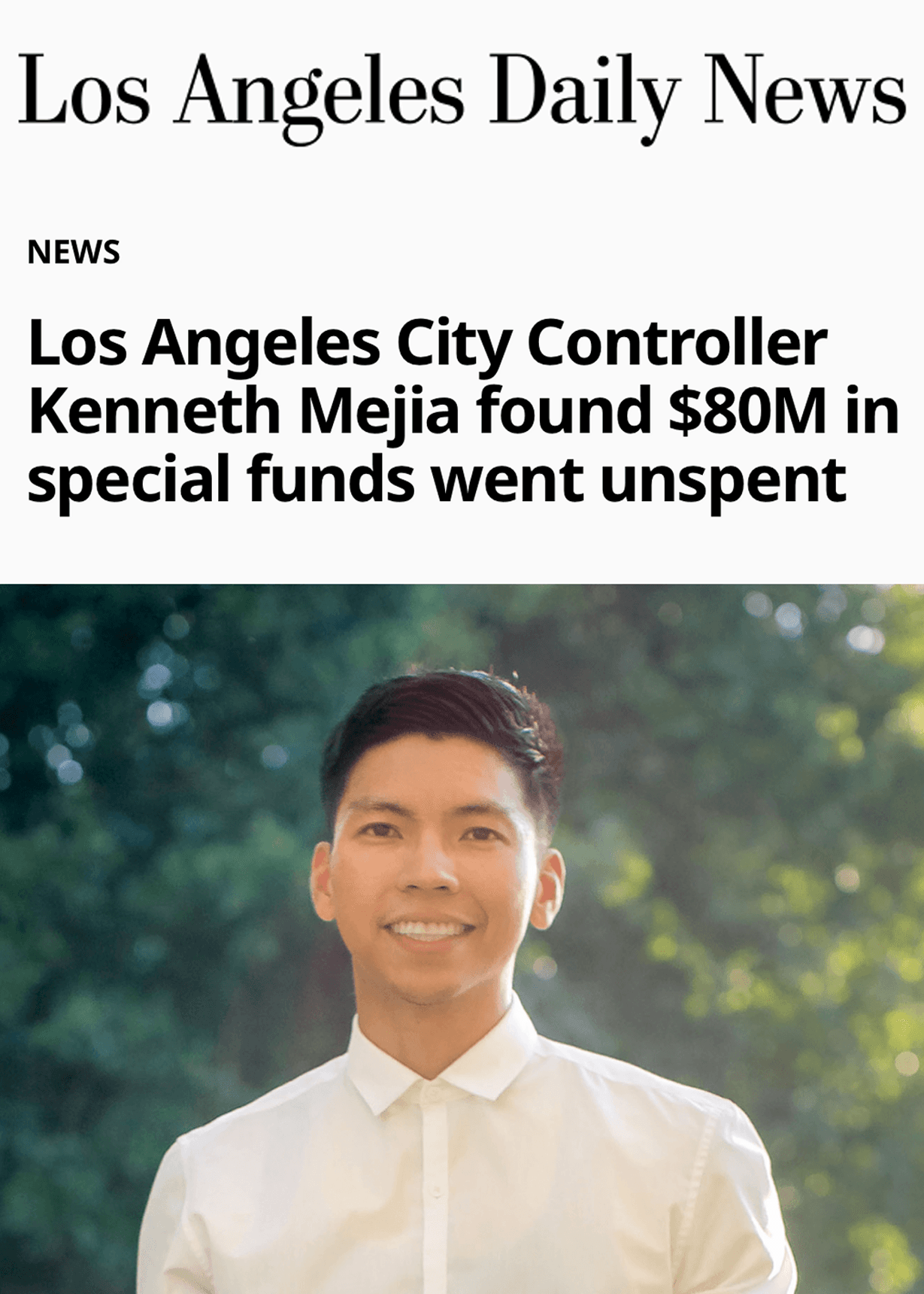 LA Controller Kenneth Mejia found 80 million dollars in special funds went unspent