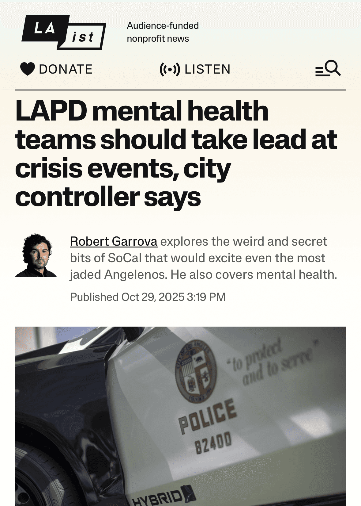 LAPD mental health teams should take lead at crisis events, city controller says