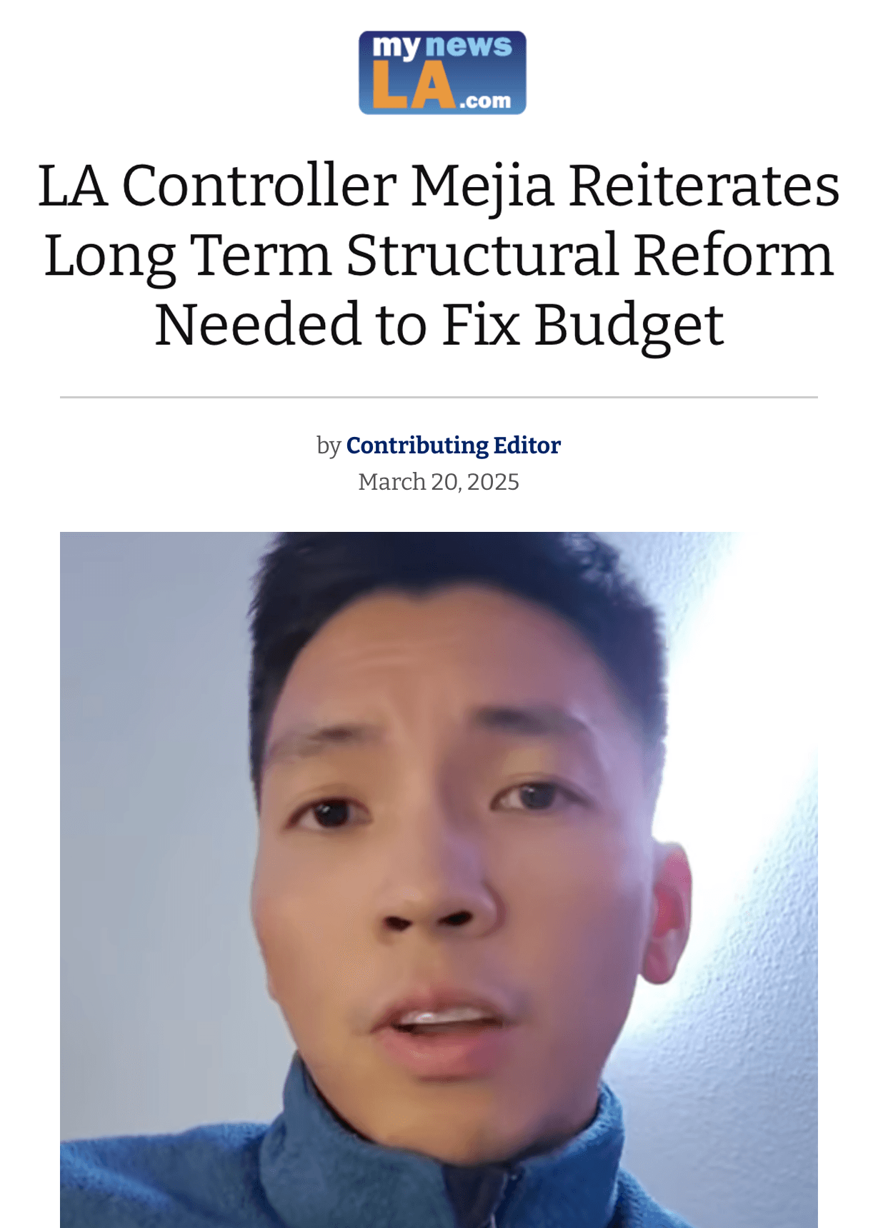 LA Controller reiterates long-term structural reform needed to fix budget