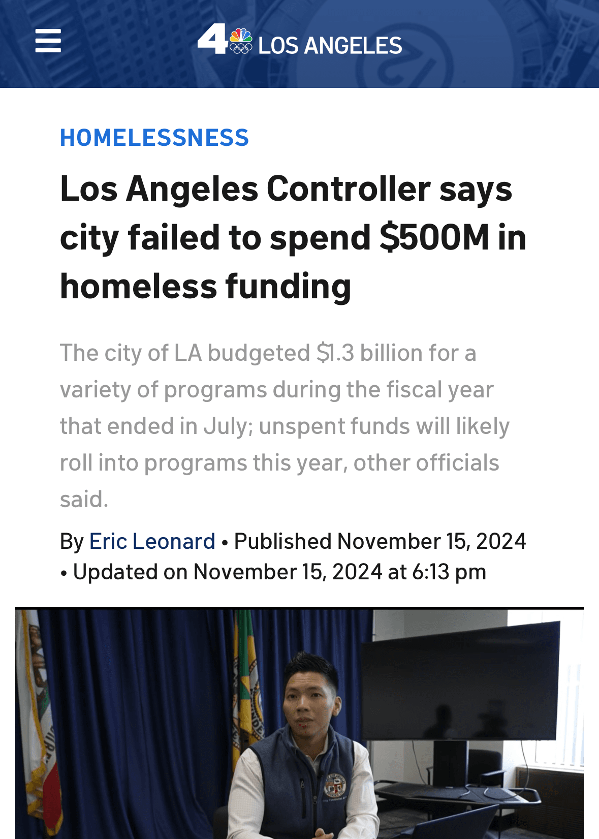 LA Controller's report finds $500 million in unspent homelessness funding